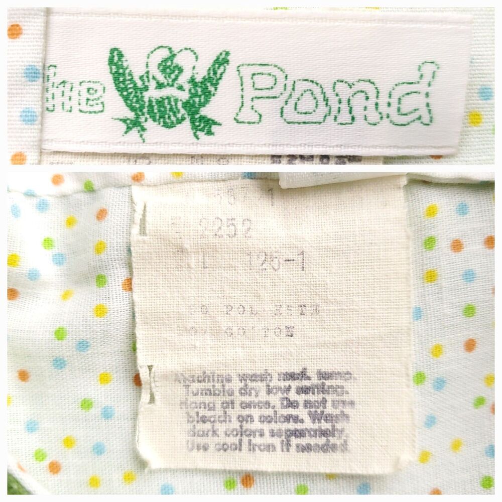 Vintage 70s Baby Romper 9m ? Green Shortall The Pond Frog Flower Applique - Picture 6 of 8